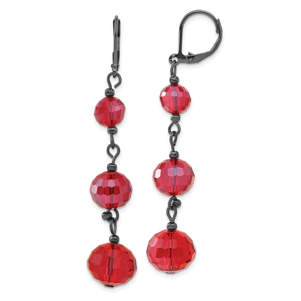 1928 Jewerly Graduated Red Faceted Glass Beads Dangle Leverback Earrings
